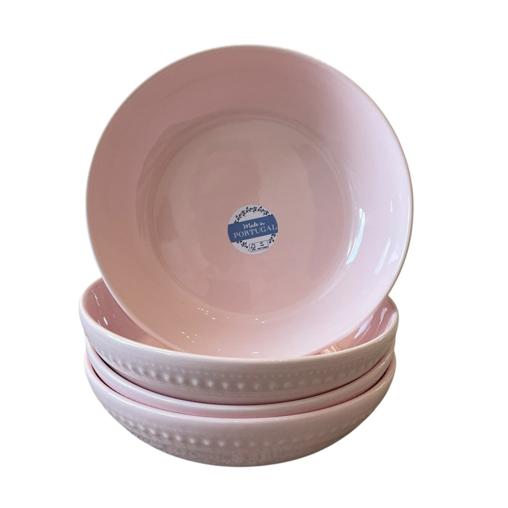 Matceramica Portugal Pink Ceramic Pasta Bowls  8.75in Set of 6 NEW